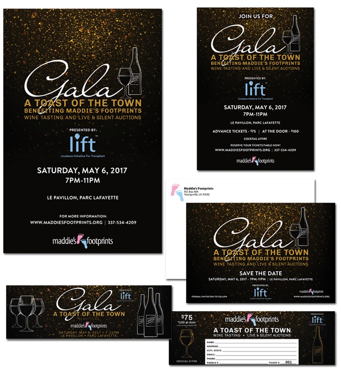 Maddies Footprints - A Toast of the Town Gala Posters Invitations Save The Dates Event Tickets